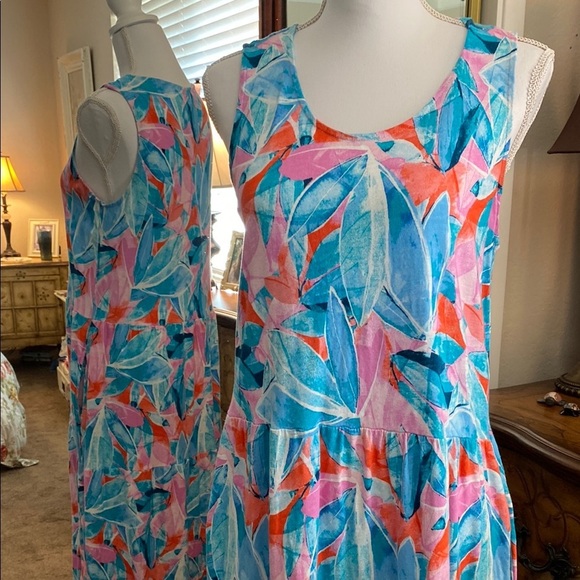 D&Co Beach Blue and Pink Sleeveless Sundress with Scoop Neck - Picture 2 of 13